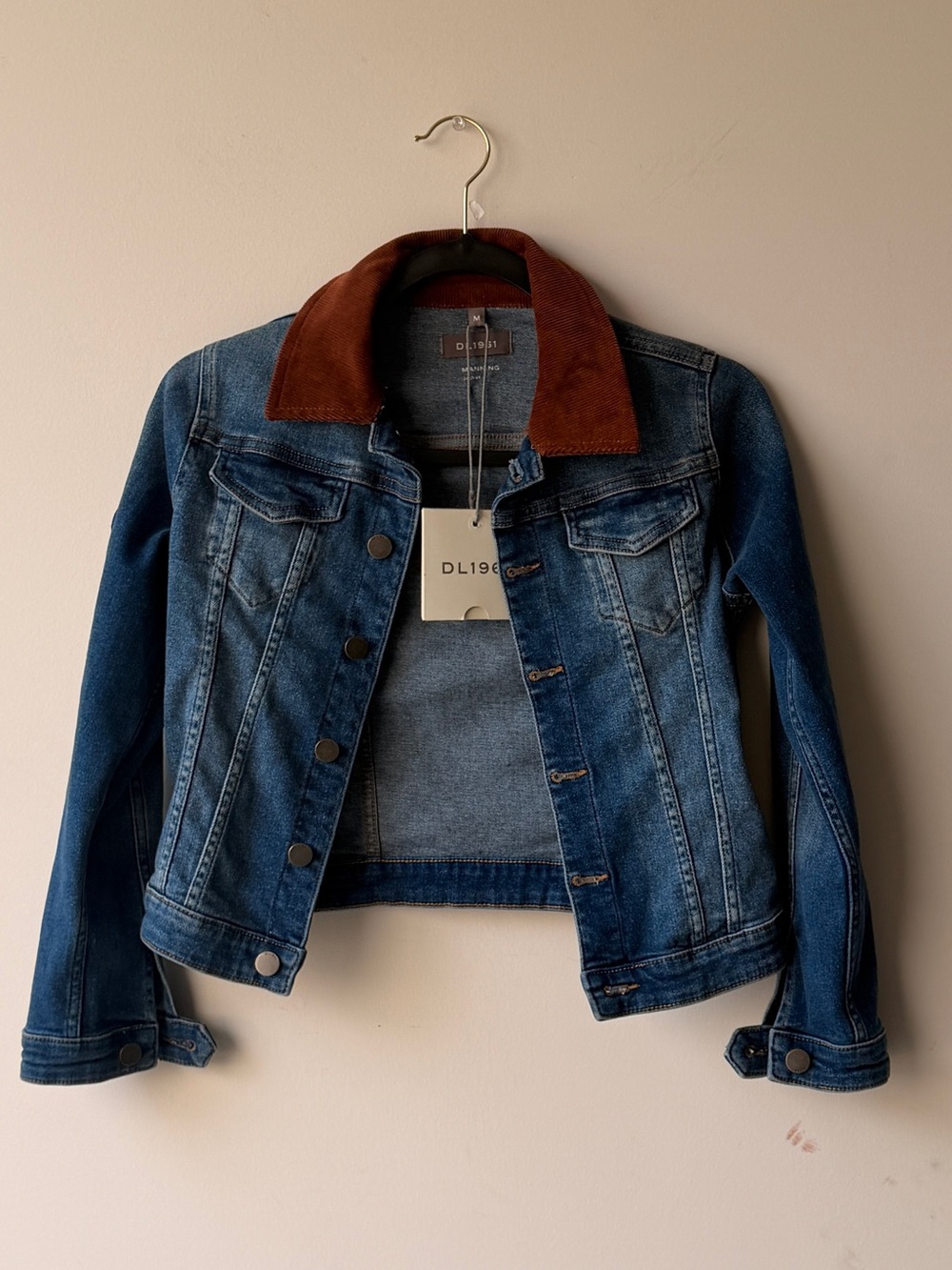DL1961 Medium Blue Denim Jacket with Brown Corduroy Collar